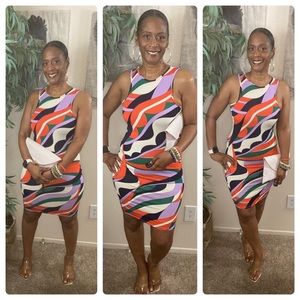 Geo Printed Sleeveless Midi 🧡💚🤍